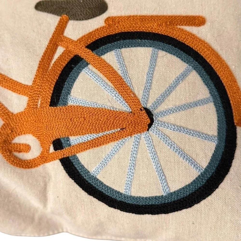 Vintage Cottagecore Grannycore Bicycle with sunflowers embroidered pillow